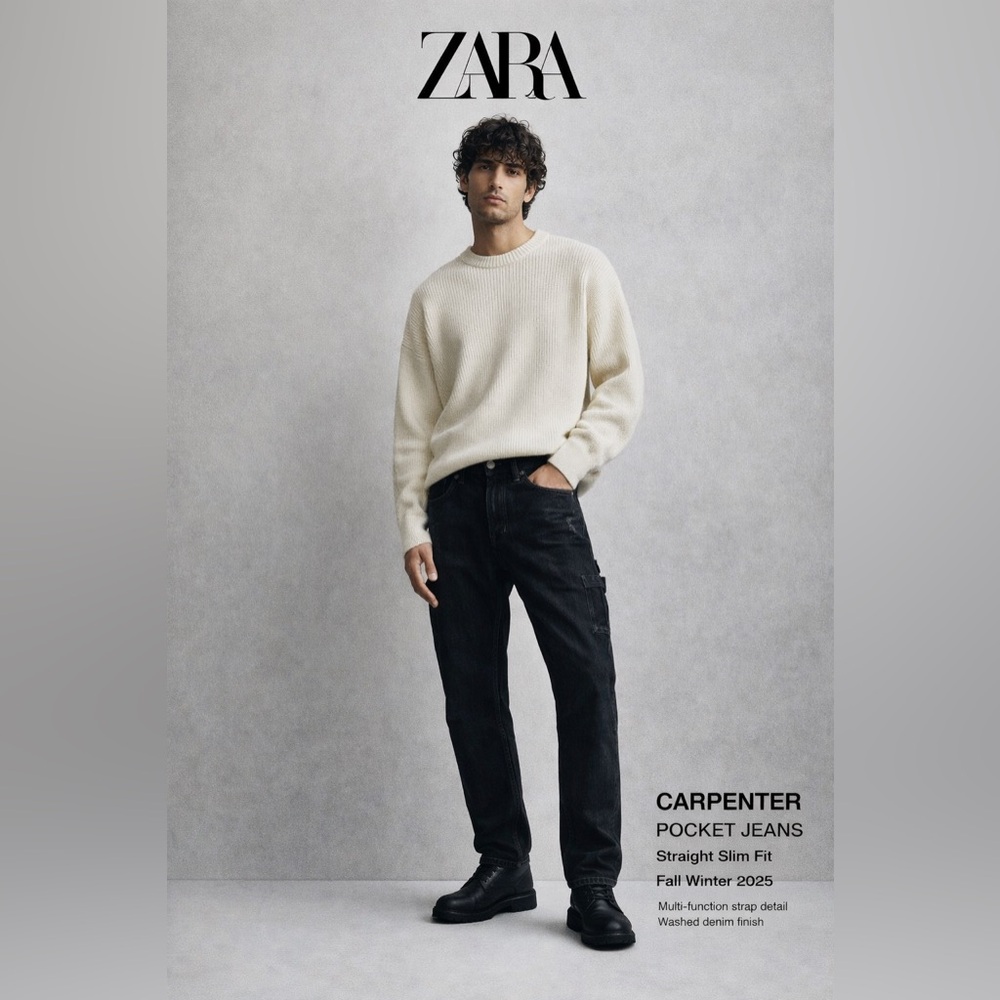 Zara Men’s Carpenter Pocket Jeans Black 30x30 (Runs tight)